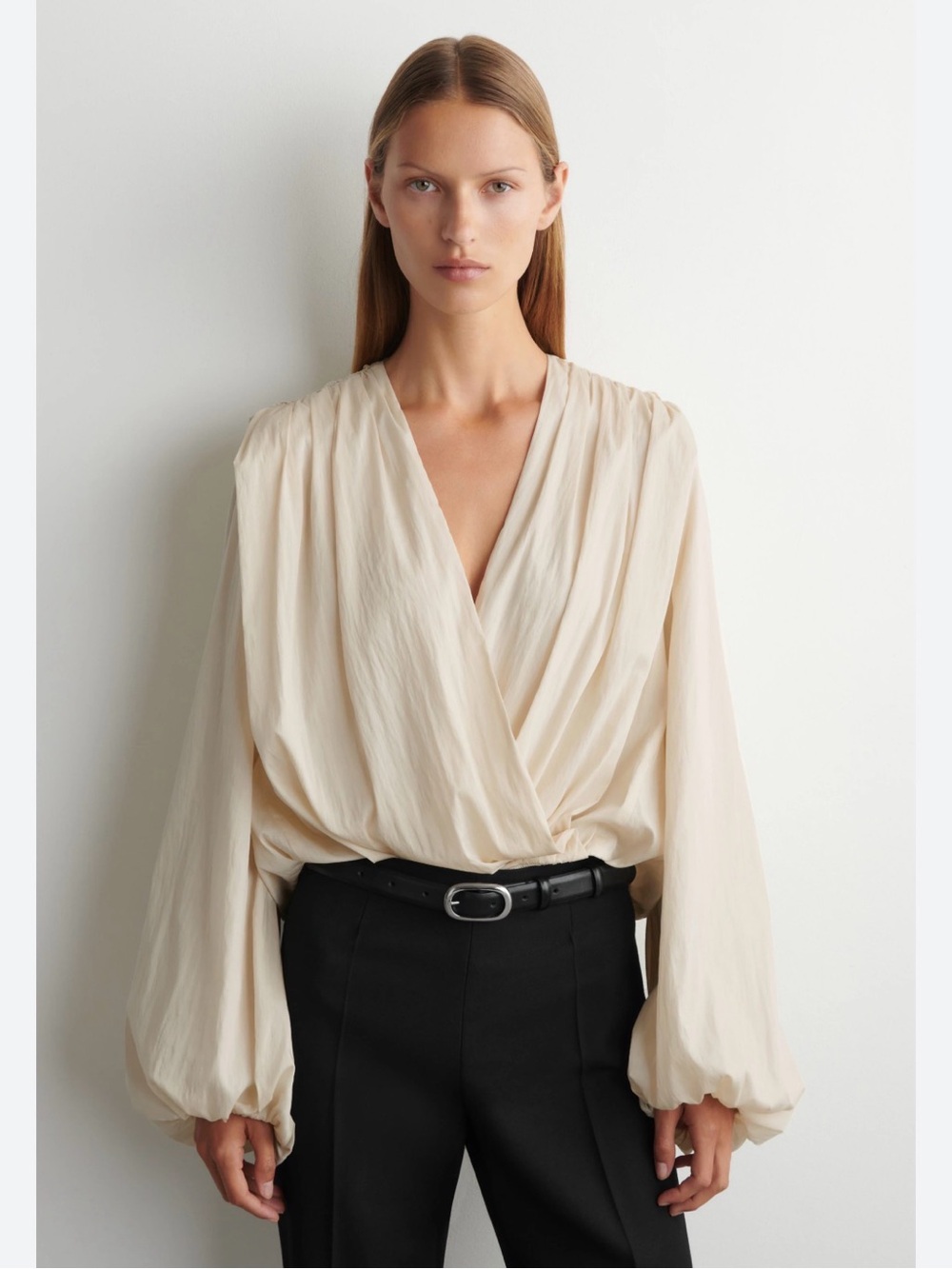 COS Cream Draped Wrap Blouse